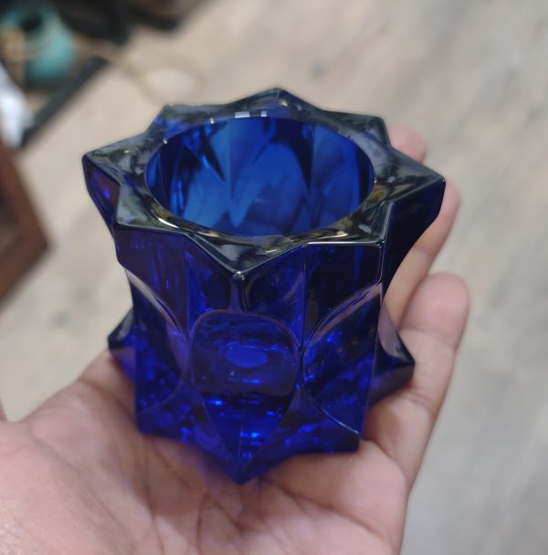 Blue Glass Cactus Pot/Candle Holder - Image 2