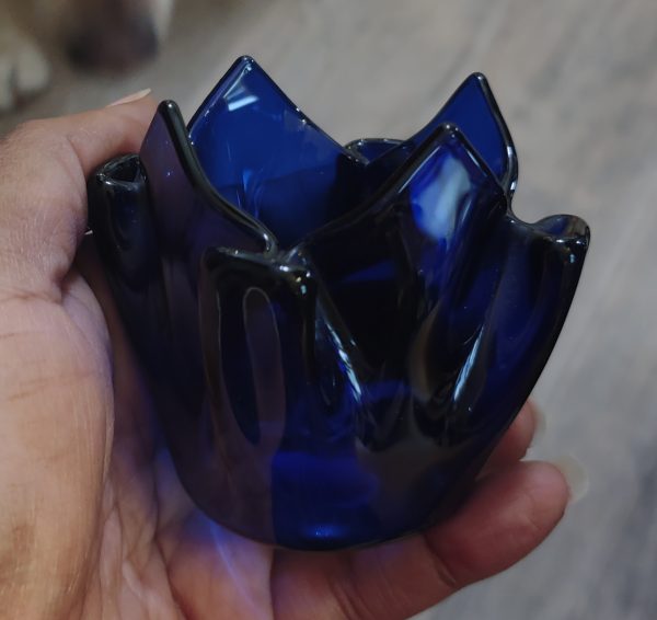 Blue Glass Cactus Pot/Candle Holder