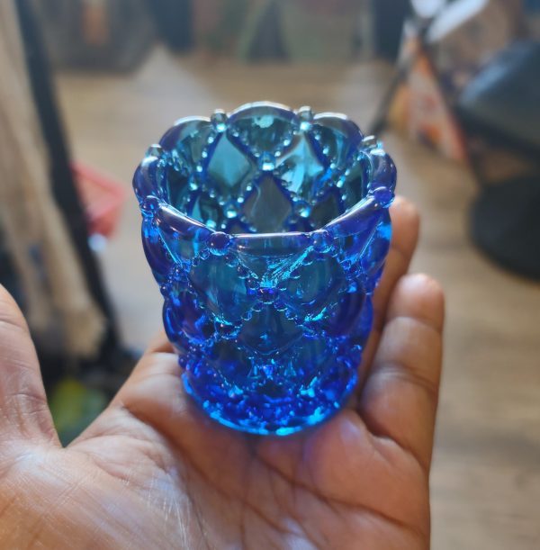 Blue Glass Cactus Pot/Candle Holder - Image 3